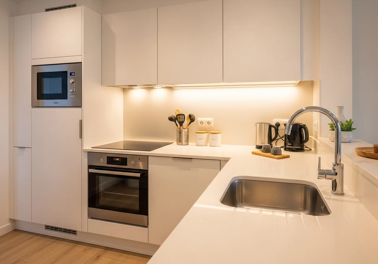 Blitzsaubere Küchenzeile in einer modernen Ferienwohnung